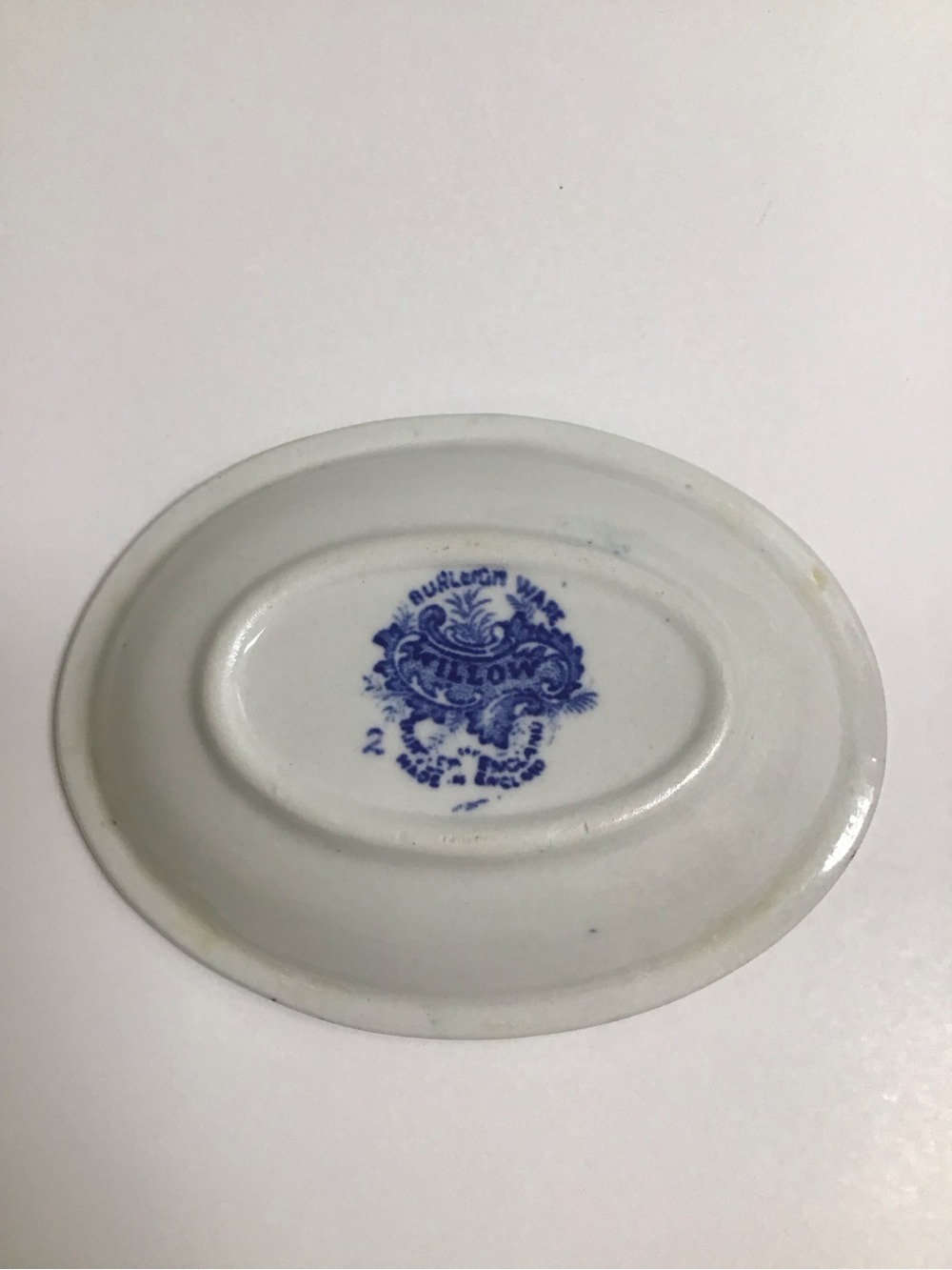 Blue Willow Antique 1920's England Burleigh Ware Oval Soap Dish Ridges Gold Rim - Picture 13 of 14